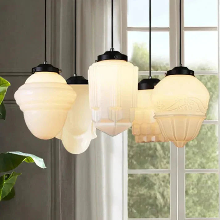 Weißes Milchglas Pendelleuchte | Vintage-Jar-Stil