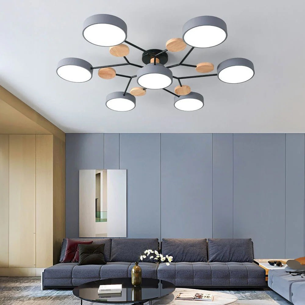 Stilvoller Runder LED-Kronleuchter Aus Eisen für Halbeinbau