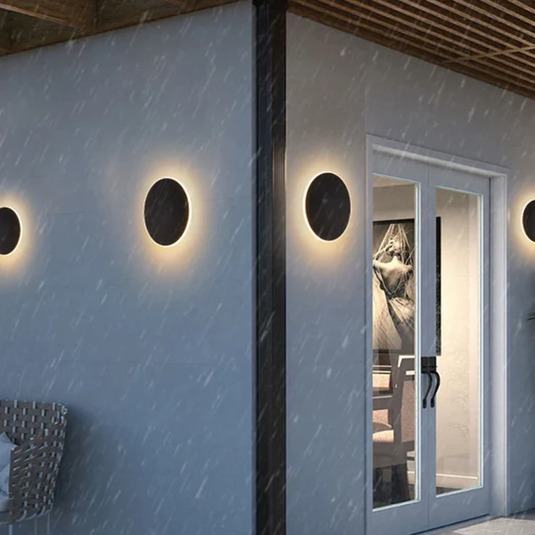 Minimalistische Runde Metalllampe mit LED | Außenwandleuchte