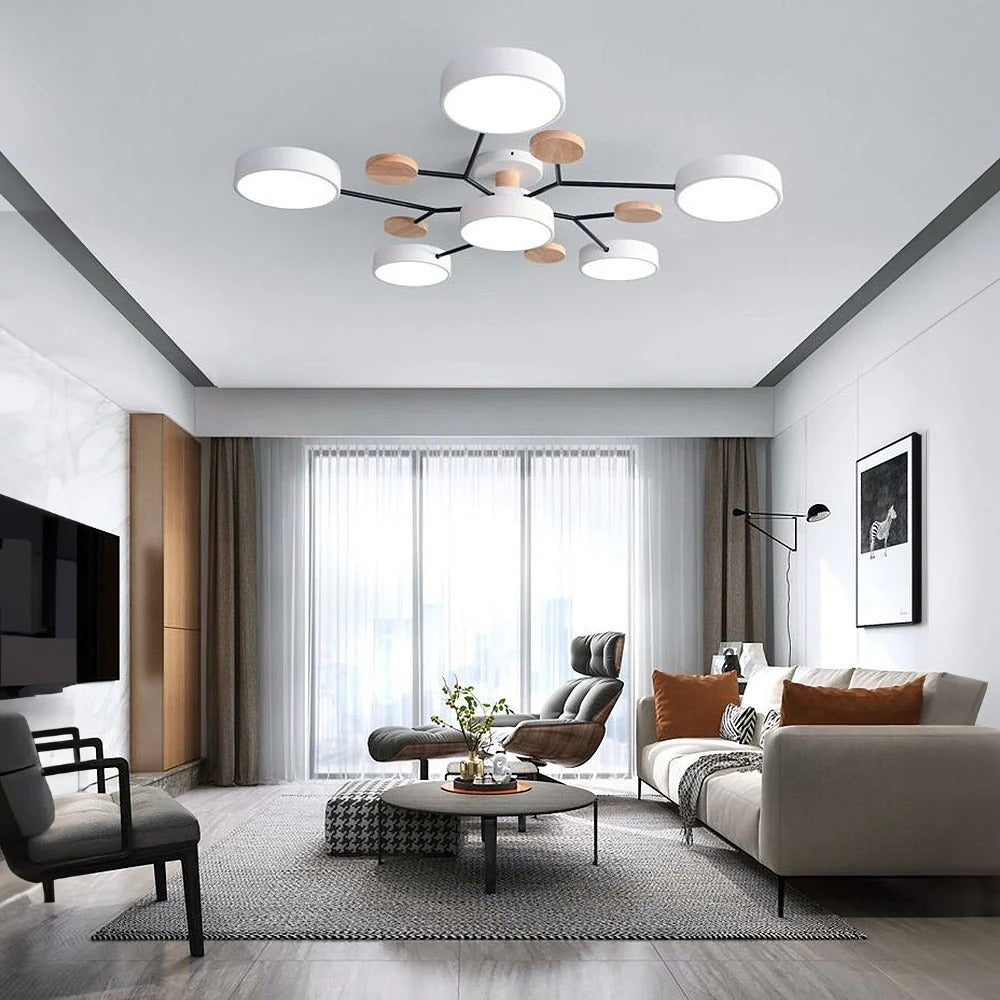 Stilvoller Runder LED-Kronleuchter Aus Eisen für Halbeinbau