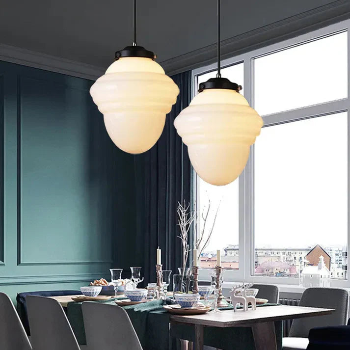 Weißes Milchglas Pendelleuchte | Vintage-Jar-Stil