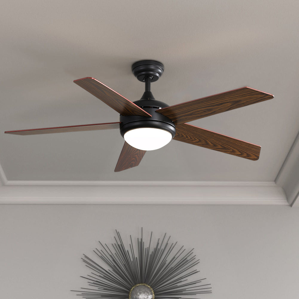 Moderner Deckenventilator 52 Zoll mit Holzflügeln, Dimmbarer LED-Lampe & Fernsteuerung