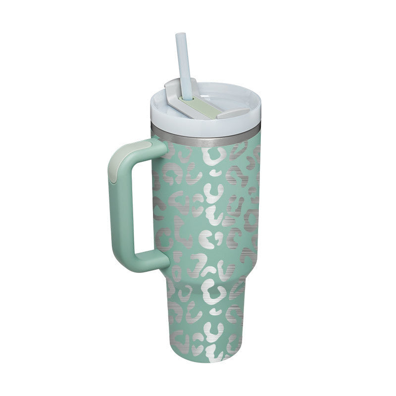 Bedruckter Isolier-Tumbler aus Edelstahl mit Strohhalm