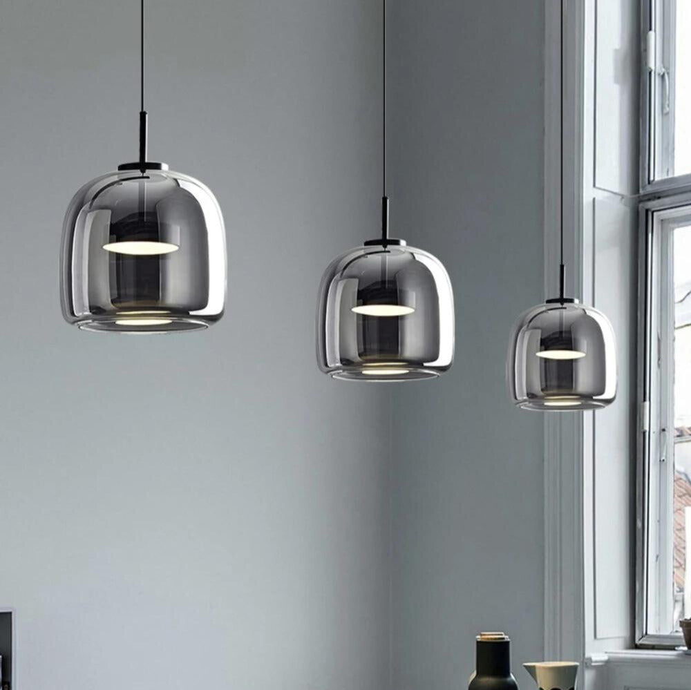 Nordische Pendelleuchte aus Schwarzem Glas