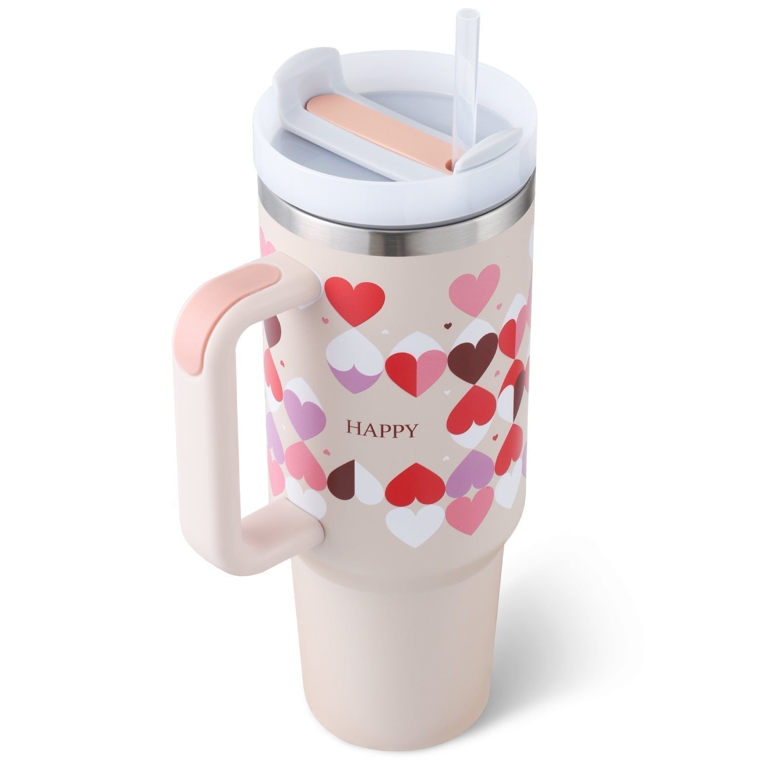 Bedruckter Isolier-Tumbler aus Edelstahl mit Strohhalm