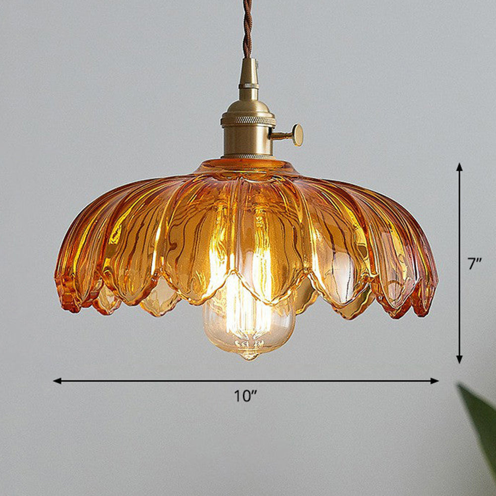 Retro-Pendelleuchte mit glasiertem Blumenmuster