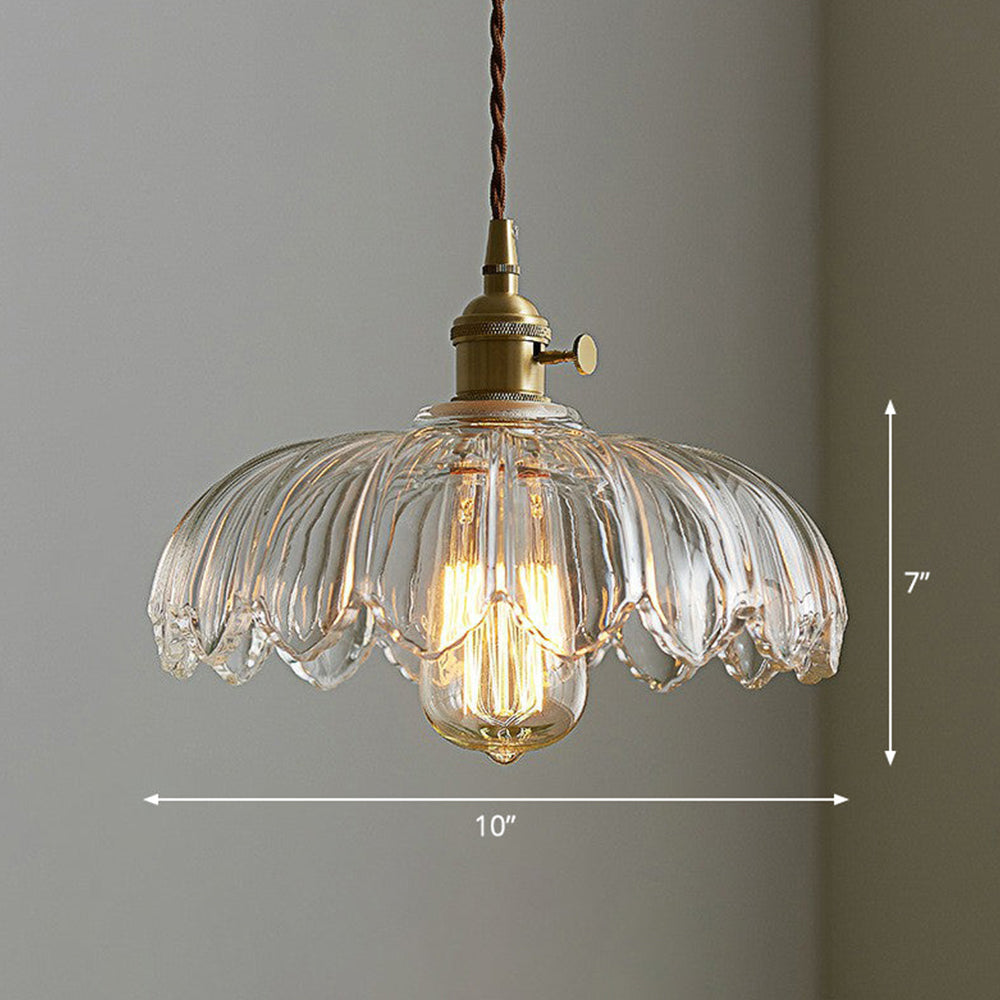 Retro-Pendelleuchte mit glasiertem Blumenmuster
