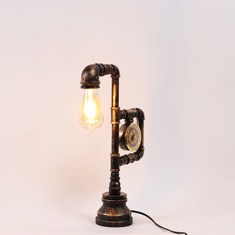 Retro-Tischlampe Aus Metall Mit Uhr – Industriestil In Bronze, Ohne Leuchtmittel