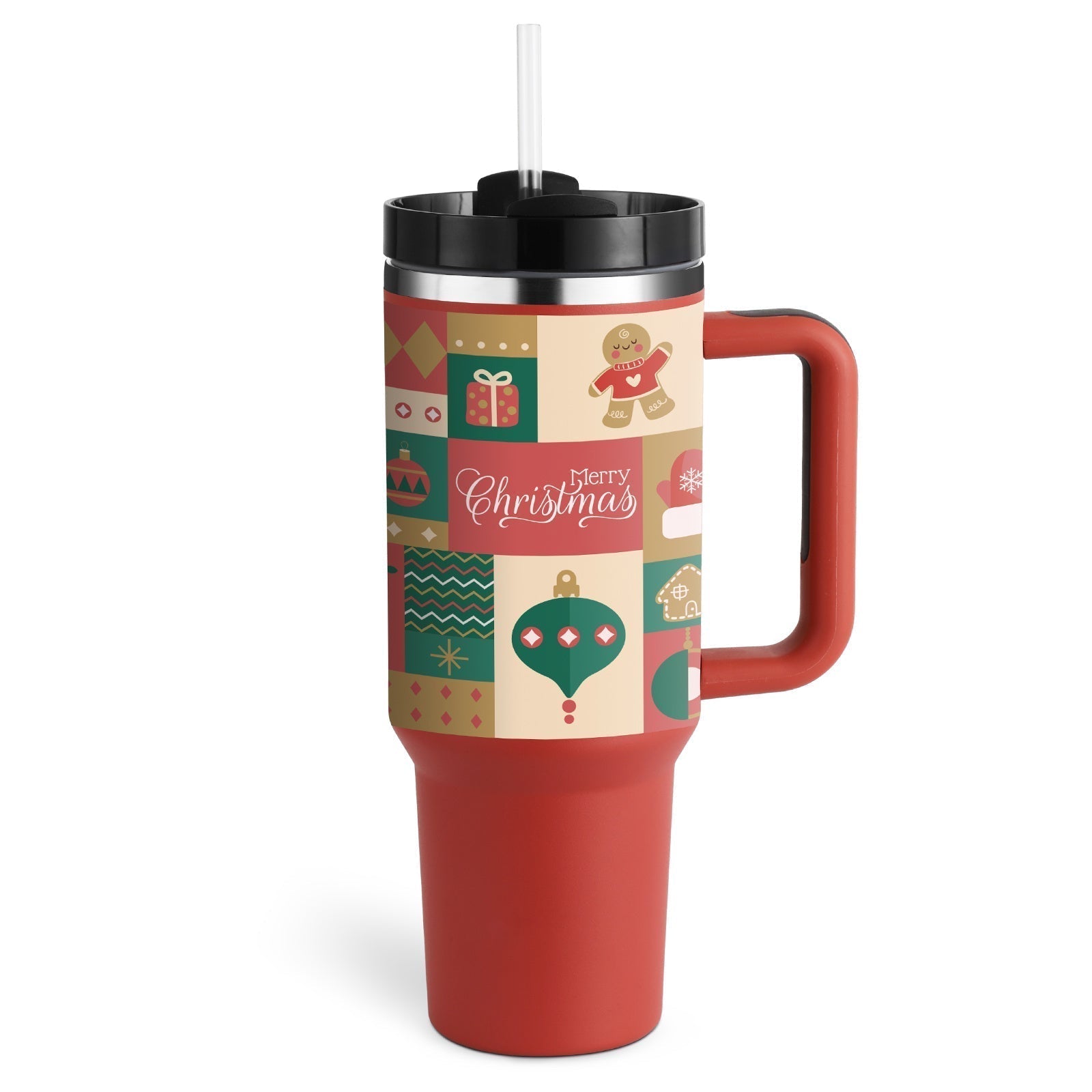 Bedruckter Isolier-Tumbler aus Edelstahl mit Strohhalm