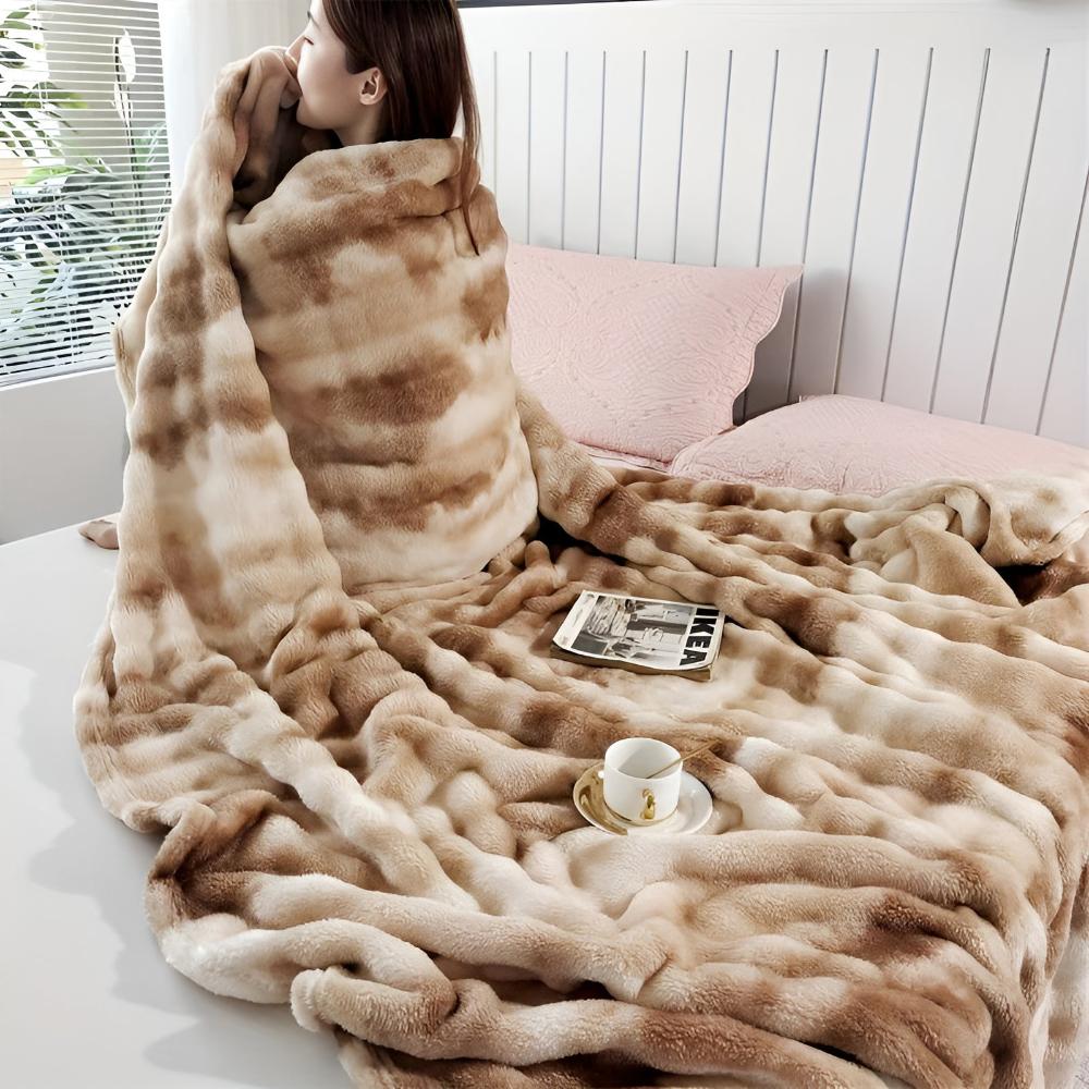 Trendige Ripple Tie-Dye Kunstfell-Decke