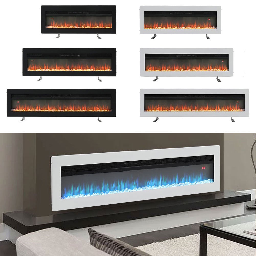 Wandmontierter Elektrokamin 40–60 Zoll, 9 Farben Flammeneffekt, 1800W, Schwarz Oder Weiß, Mit Montagezubehör