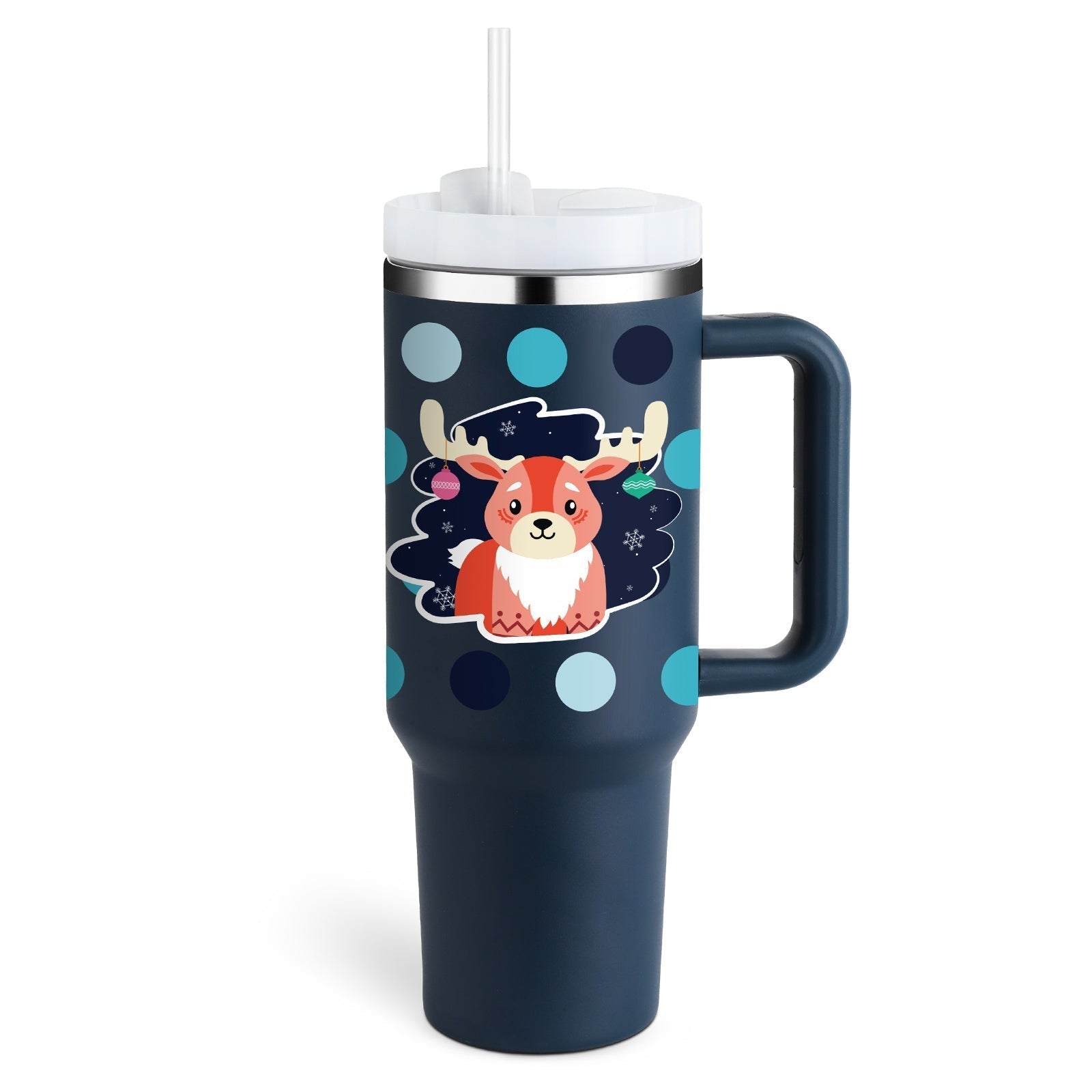 Bedruckter Isolier-Tumbler aus Edelstahl mit Strohhalm