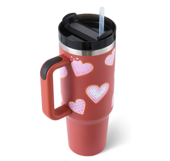 Bedruckter Isolier-Tumbler aus Edelstahl mit Strohhalm