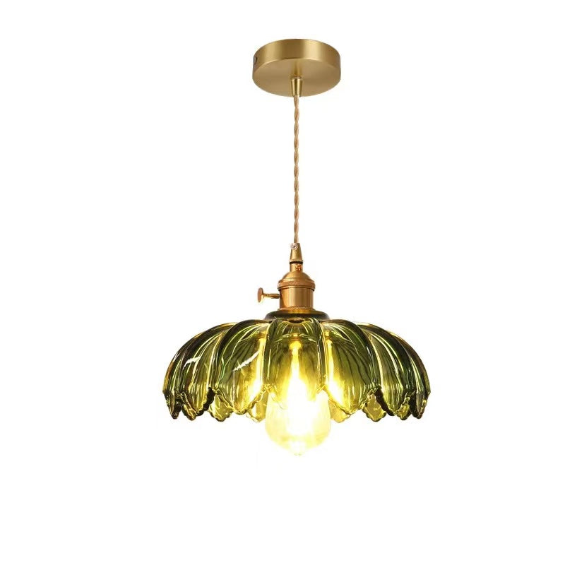 Retro-Pendelleuchte mit glasiertem Blumenmuster