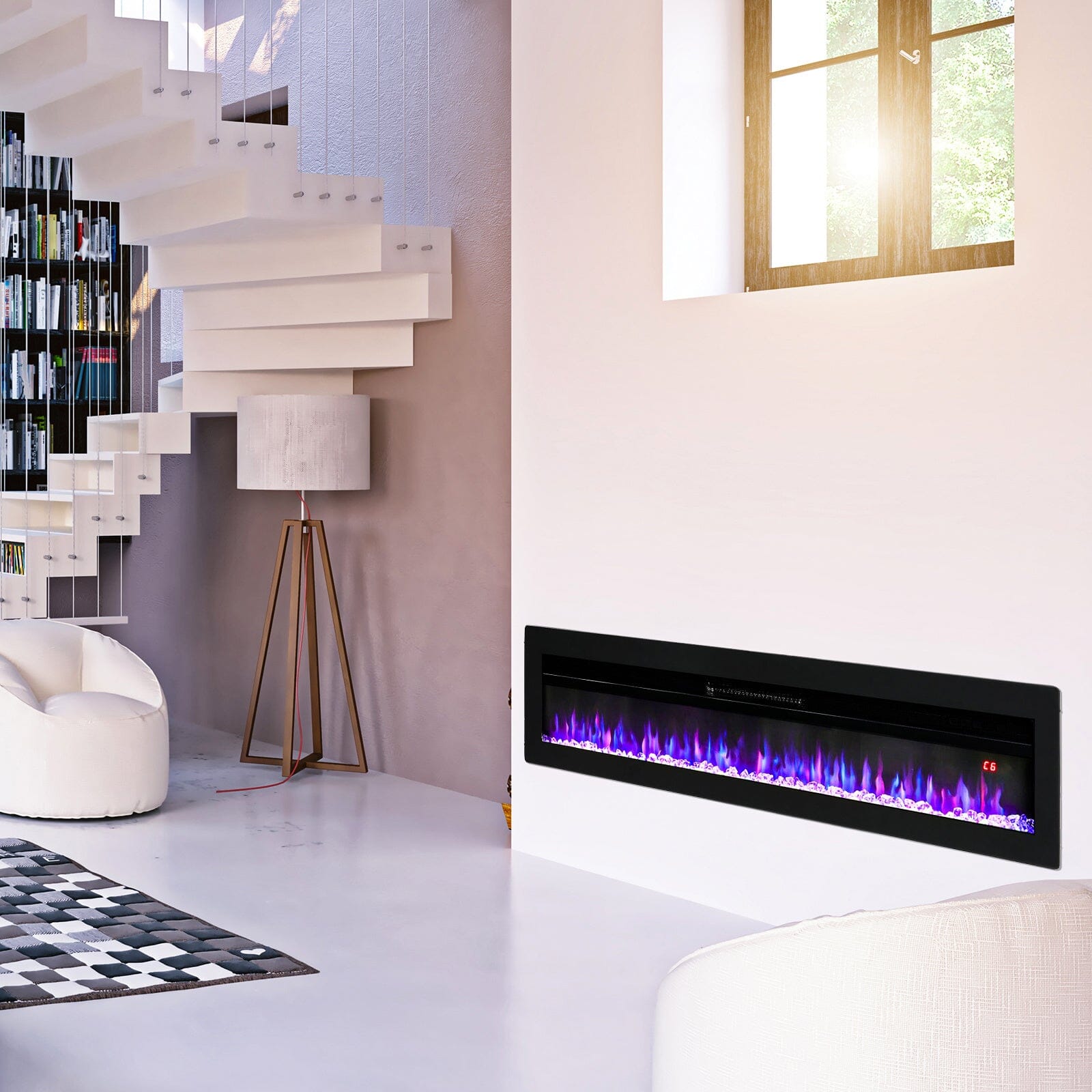 Wandmontierter Elektrokamin 40–60 Zoll, 9 Farben Flammeneffekt, 1800W, Schwarz Oder Weiß, Mit Montagezubehör