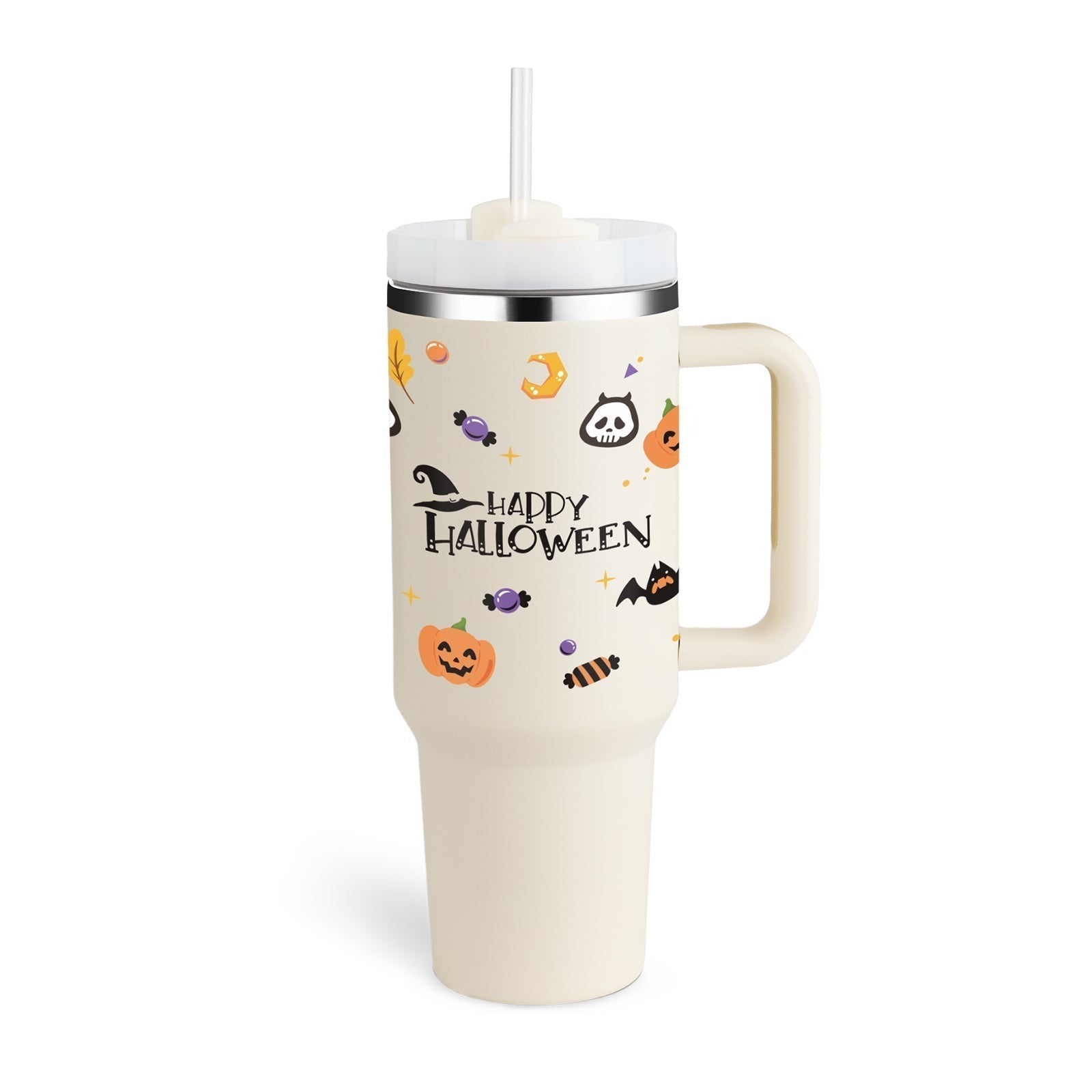 Bedruckter Isolier-Tumbler aus Edelstahl mit Strohhalm