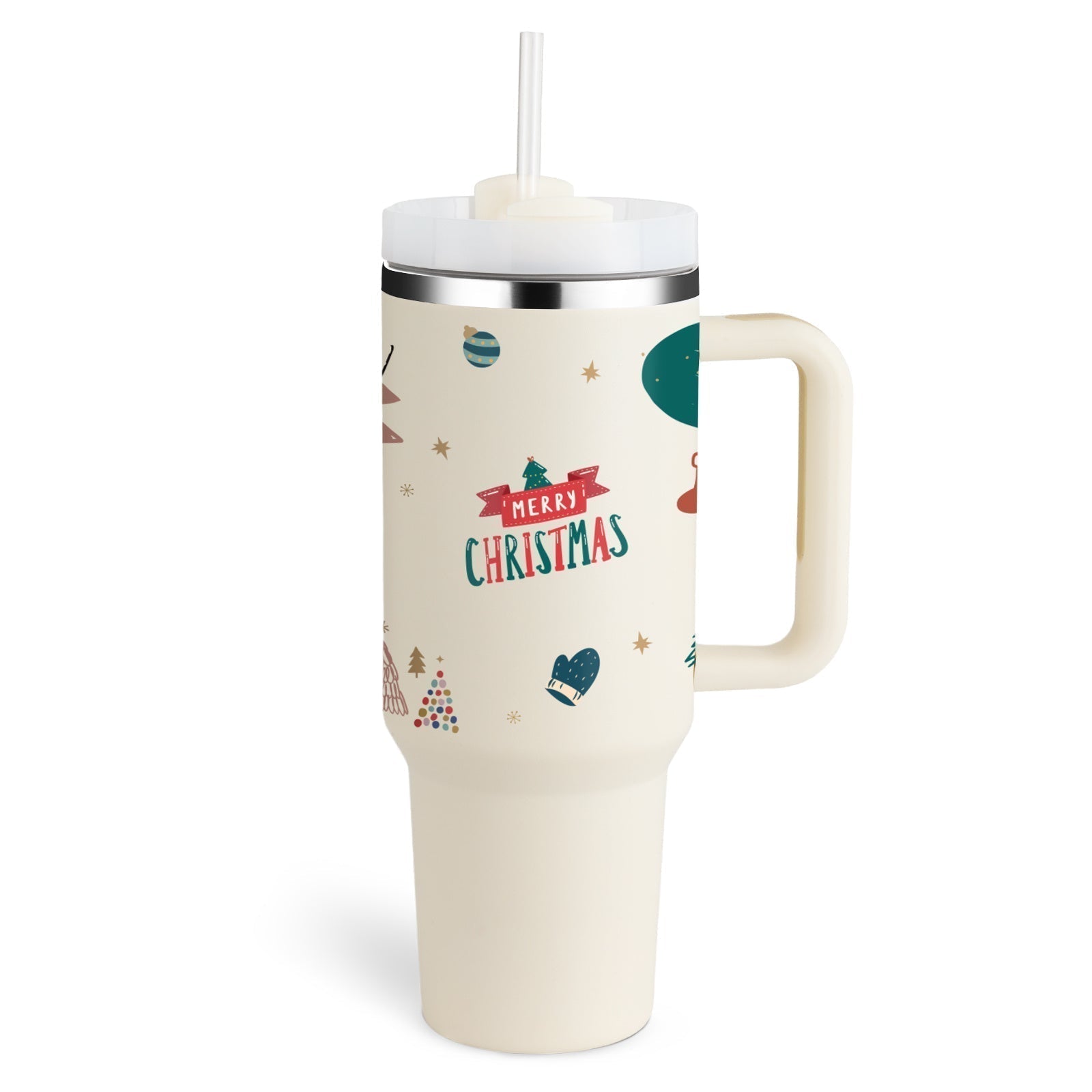 Bedruckter Isolier-Tumbler aus Edelstahl mit Strohhalm