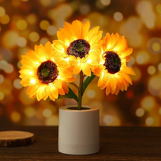 Funkelnde LED-Tischlampe im Sonnenblumen-Design – Strahlende Wohnakzente