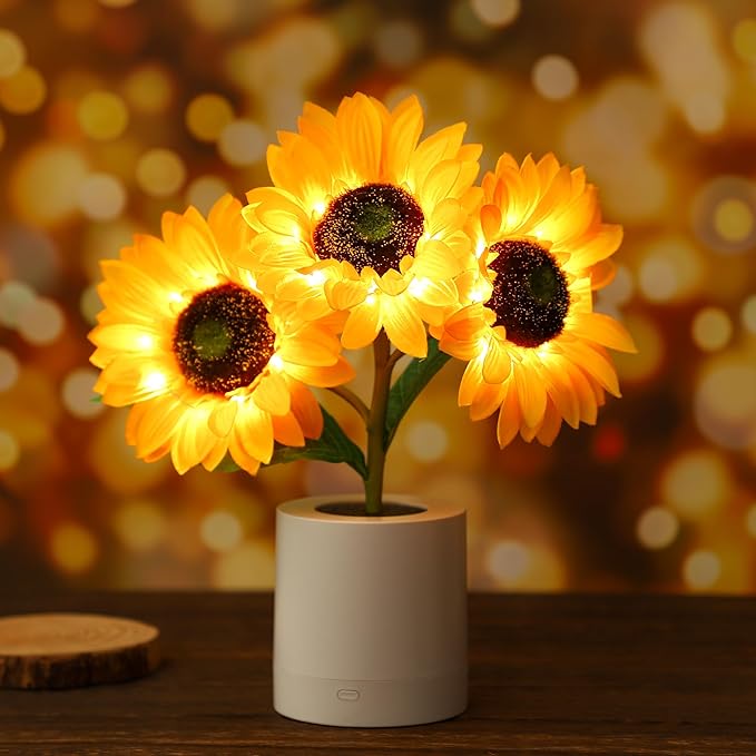Funkelnde LED-Tischlampe im Sonnenblumen-Design – Strahlende Wohnakzente