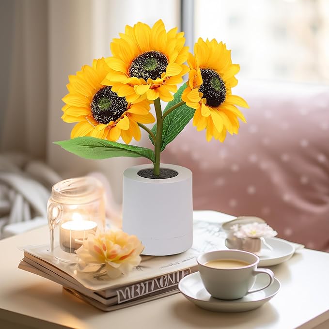 Funkelnde LED-Tischlampe im Sonnenblumen-Design – Strahlende Wohnakzente