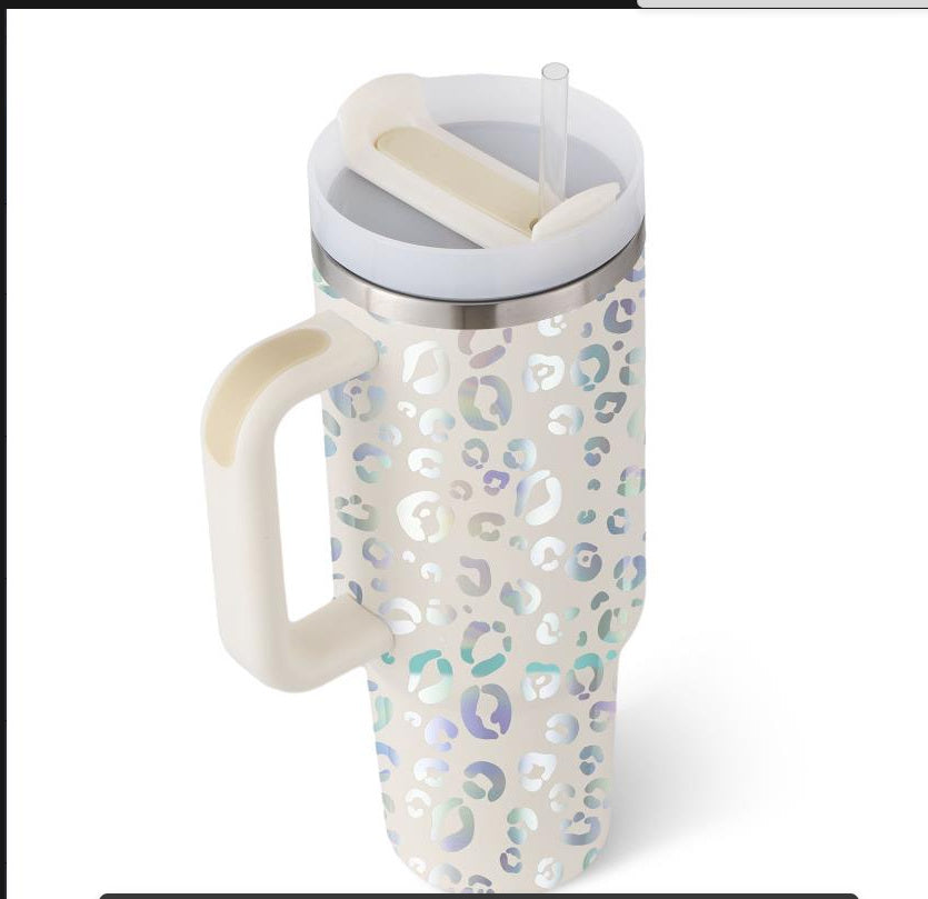 Bedruckter Isolier-Tumbler aus Edelstahl mit Strohhalm