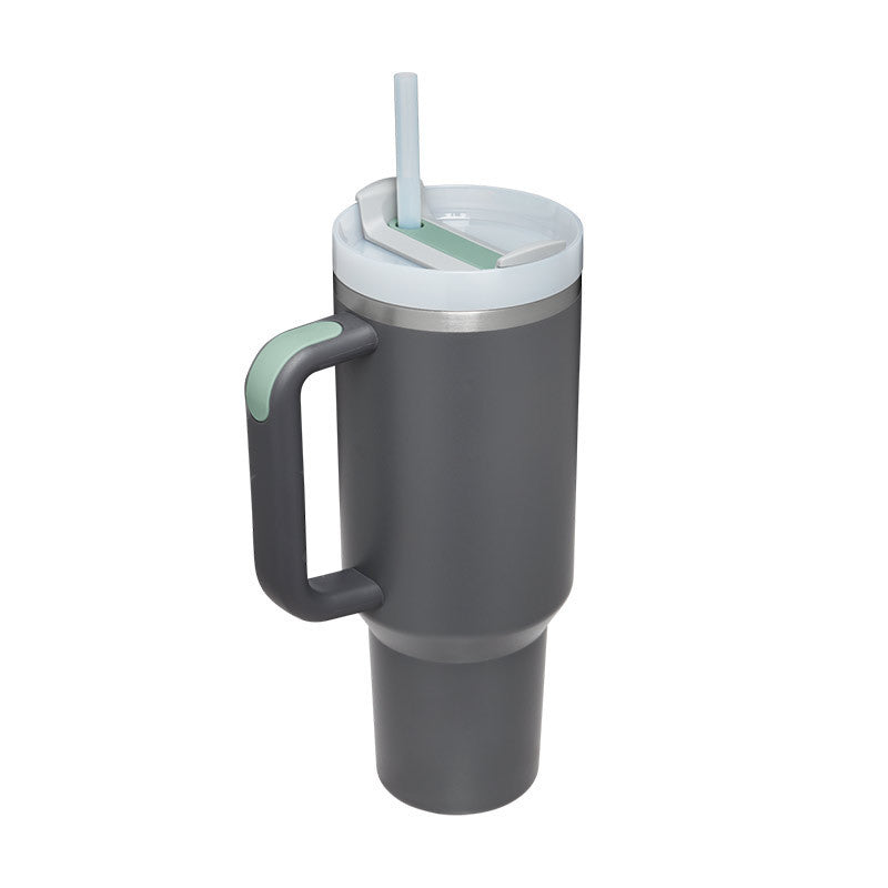 Bedruckter Isolier-Tumbler aus Edelstahl mit Strohhalm