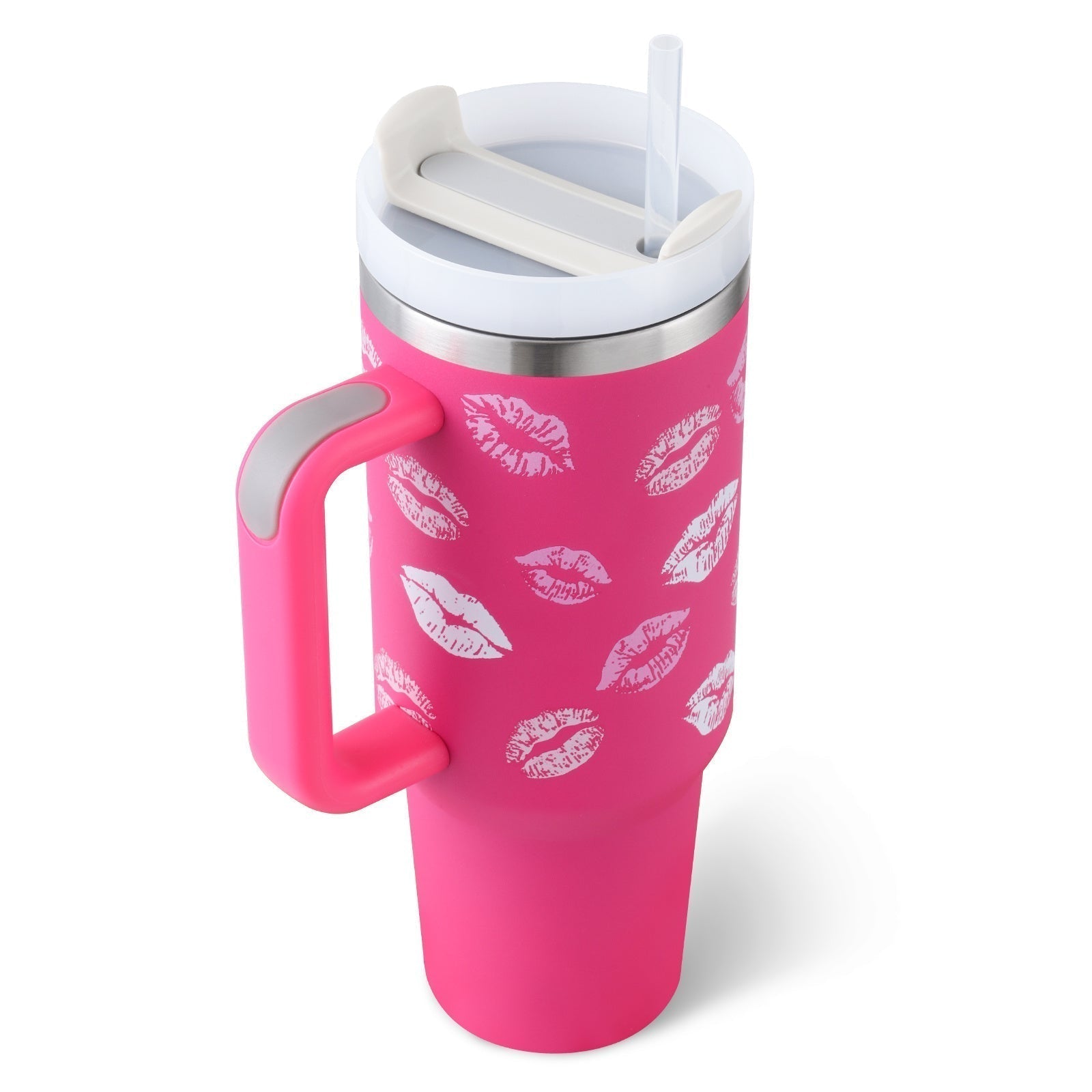 Bedruckter Isolier-Tumbler aus Edelstahl mit Strohhalm