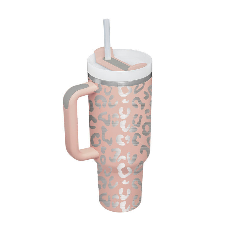Bedruckter Isolier-Tumbler aus Edelstahl mit Strohhalm