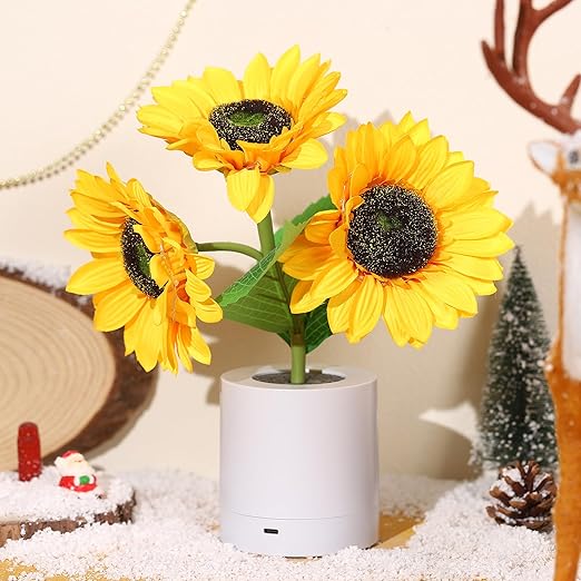 Funkelnde LED-Tischlampe im Sonnenblumen-Design – Strahlende Wohnakzente