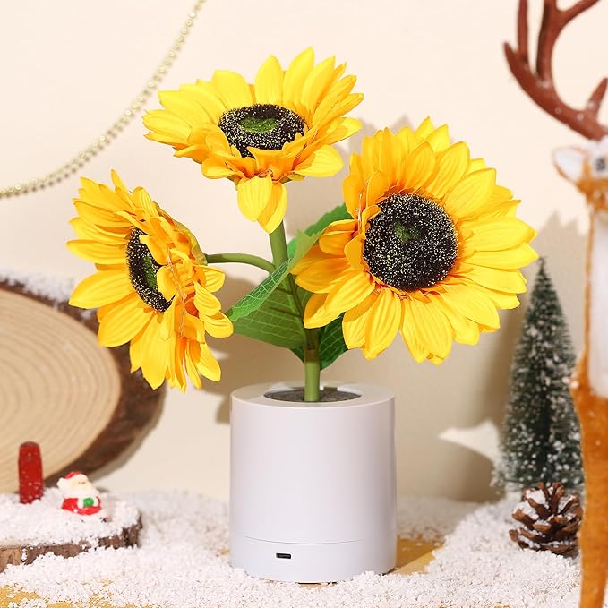 Funkelnde LED-Tischlampe im Sonnenblumen-Design – Strahlende Wohnakzente
