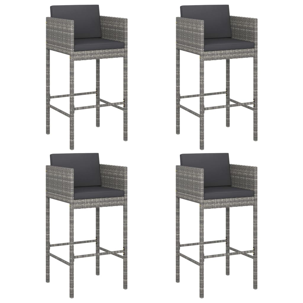 Barhocker 4 Stk. Mit Kissen Grau Poly Rattan