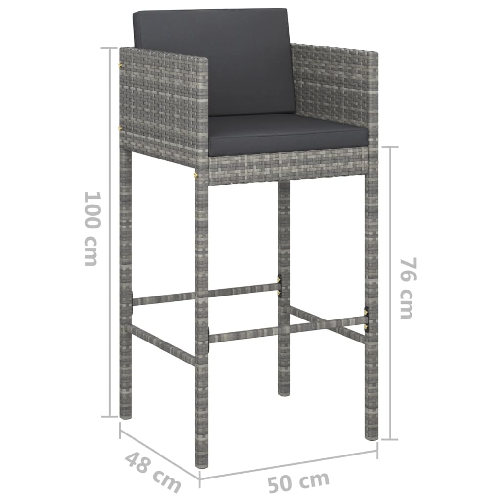Barhocker 4 Stk. Mit Kissen Grau Poly Rattan