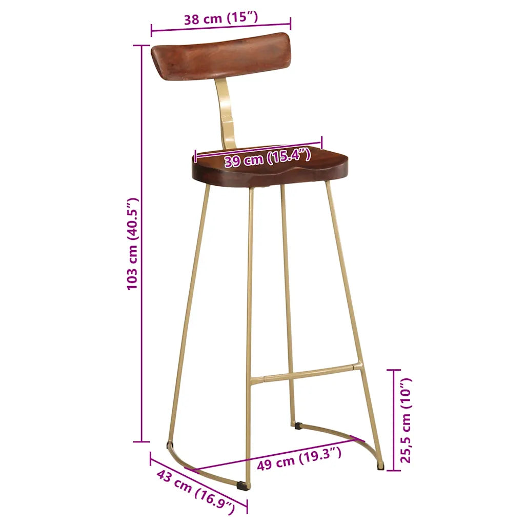 Barhocker 2 Stk. Mango Massivholz Braun