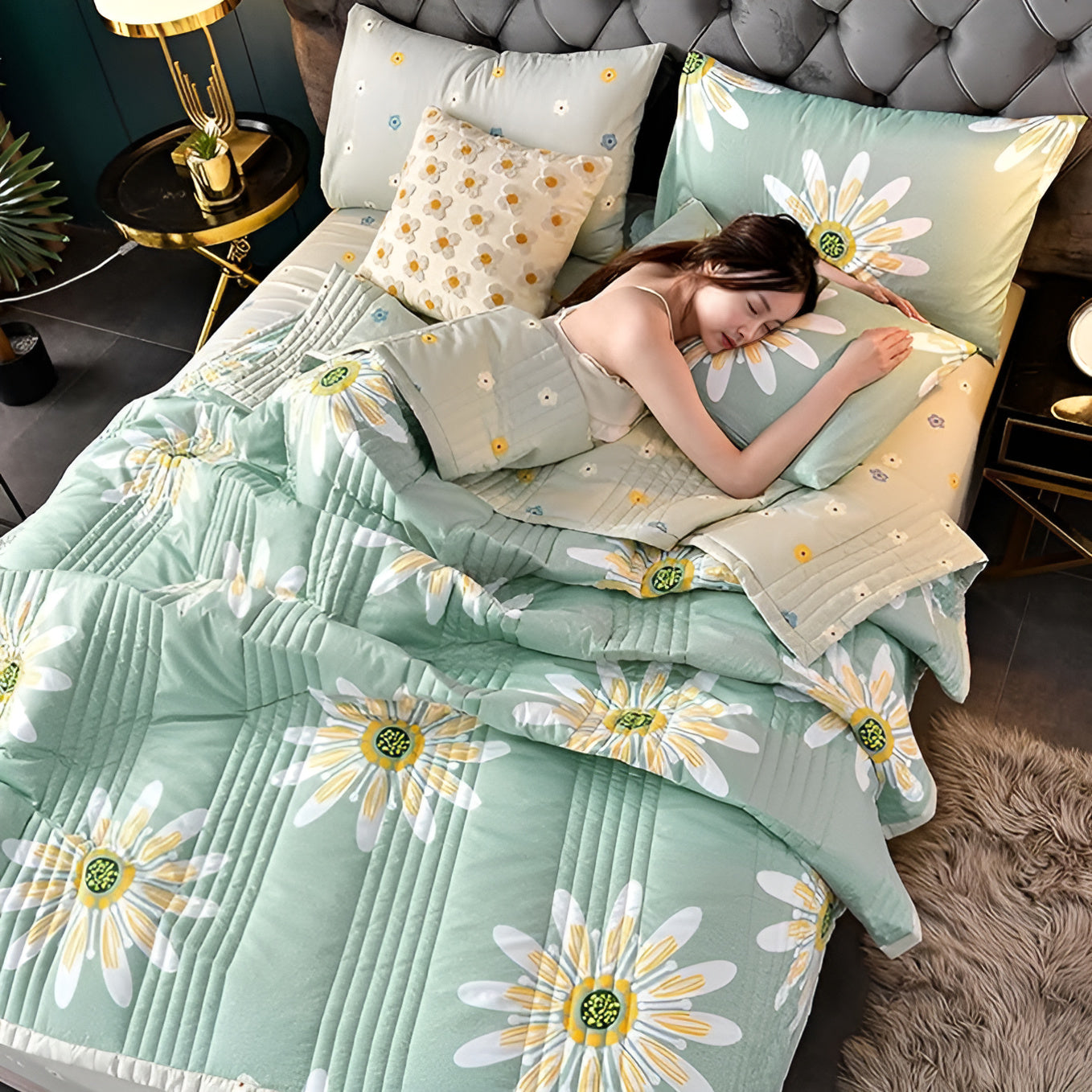 Flauschige Decke mit Gänseblümchen-Design