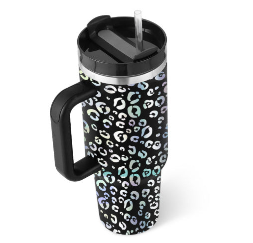Bedruckter Isolier-Tumbler aus Edelstahl mit Strohhalm