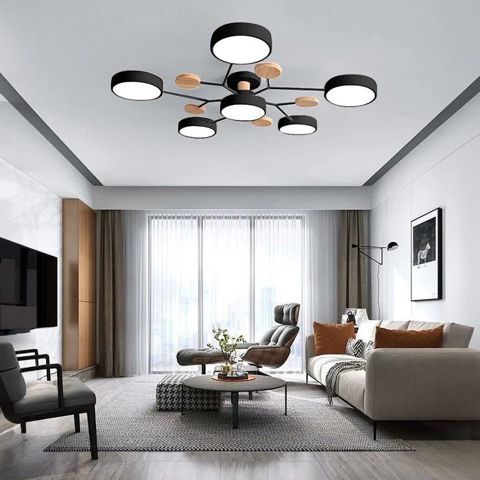 Stilvoller Runder LED-Kronleuchter Aus Eisen für Halbeinbau
