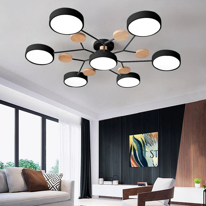 Stilvoller Runder LED-Kronleuchter Aus Eisen für Halbeinbau