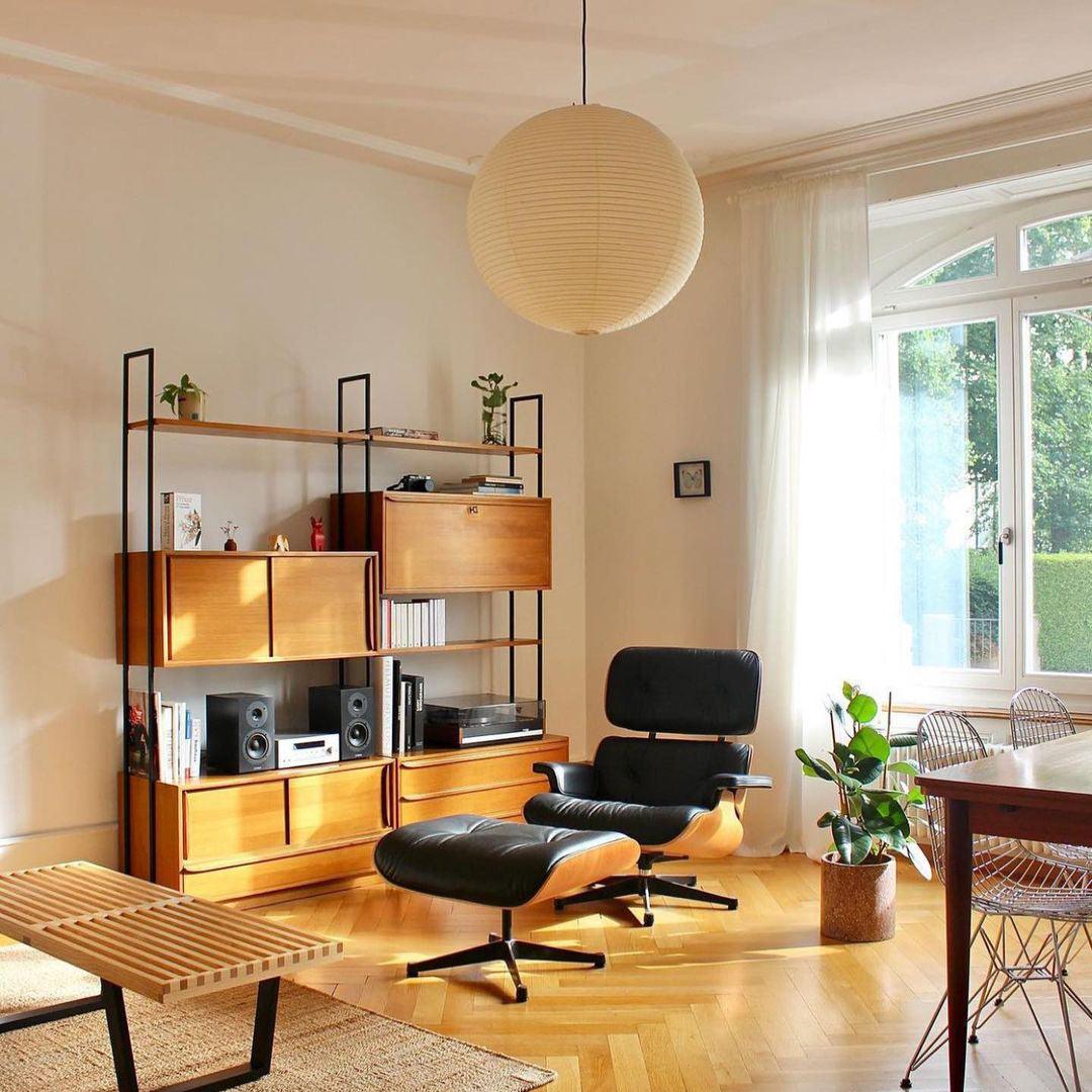 Mid-Century Papier Pendelleuchte | Kugelform