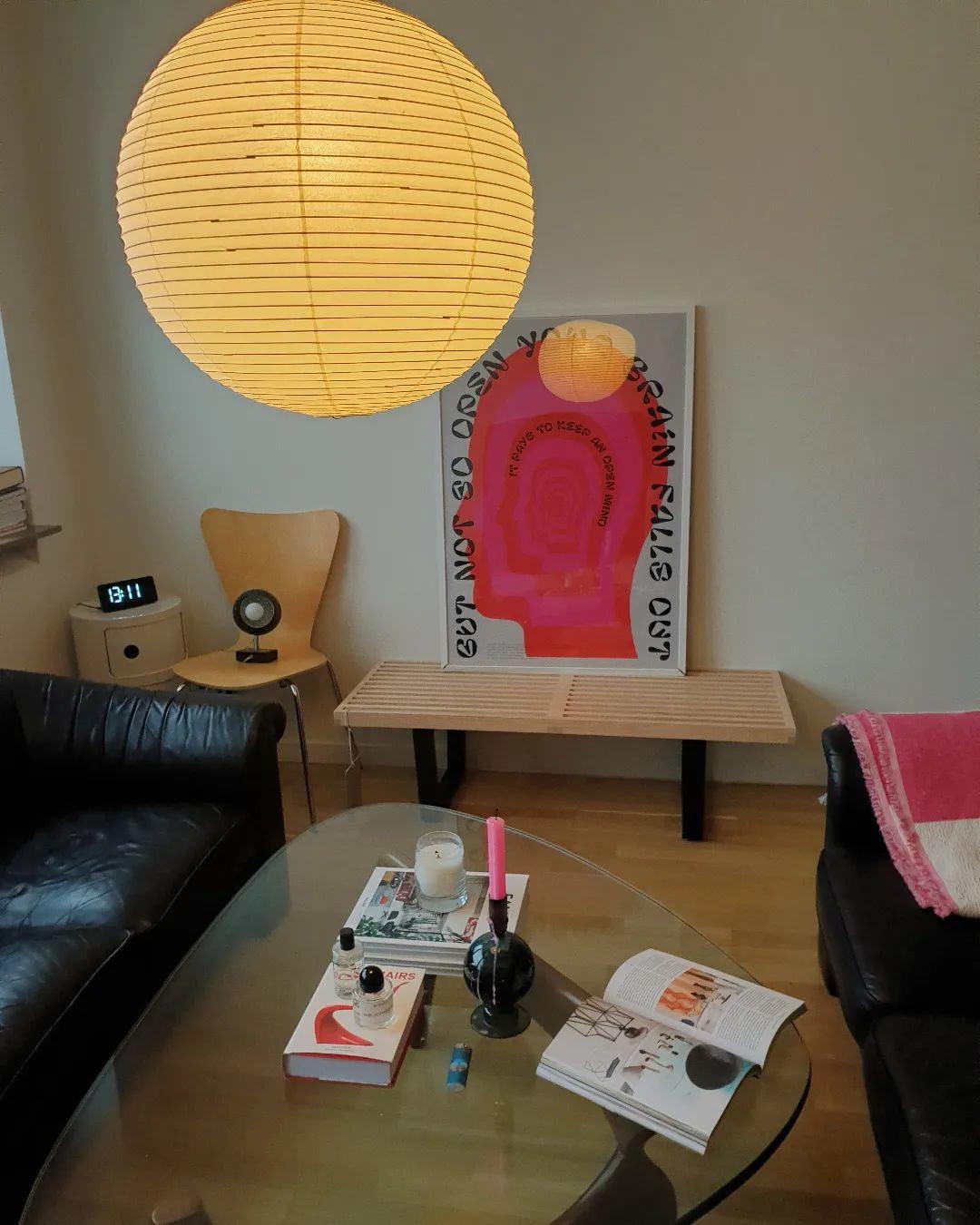 Mid-Century Papier Pendelleuchte | Kugelform