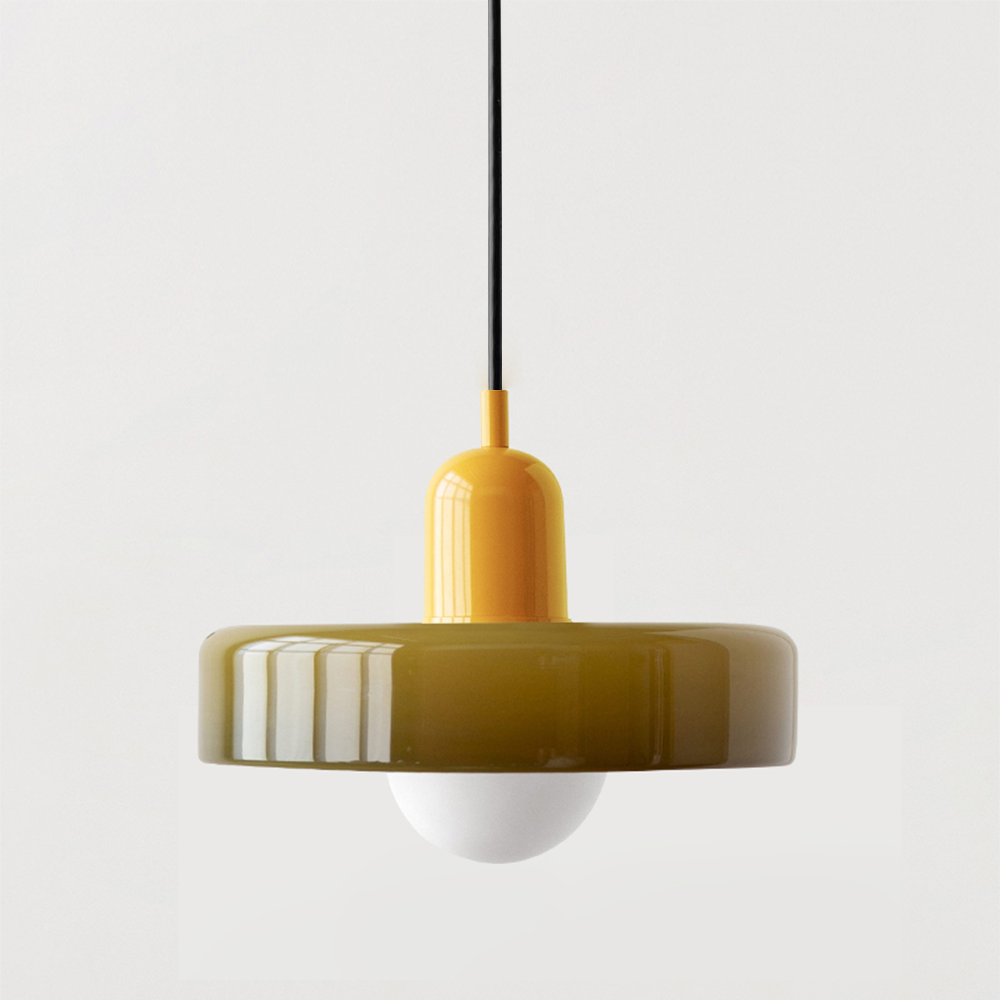 Farbige Bauhaus-Hängelampe aus Glas