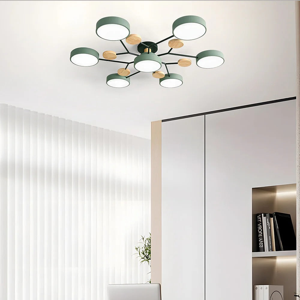 Stilvoller Runder LED-Kronleuchter Aus Eisen für Halbeinbau