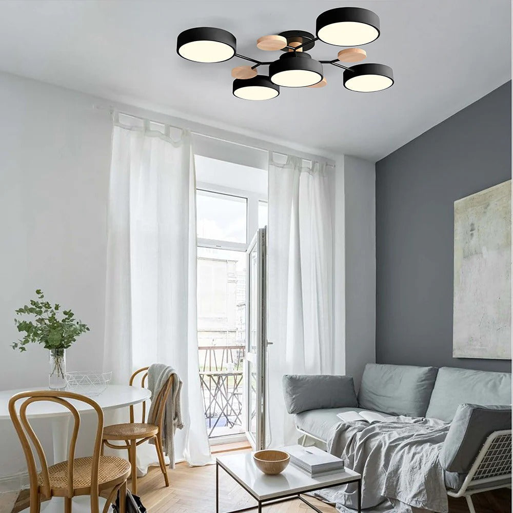 Stilvoller Runder LED-Kronleuchter Aus Eisen für Halbeinbau