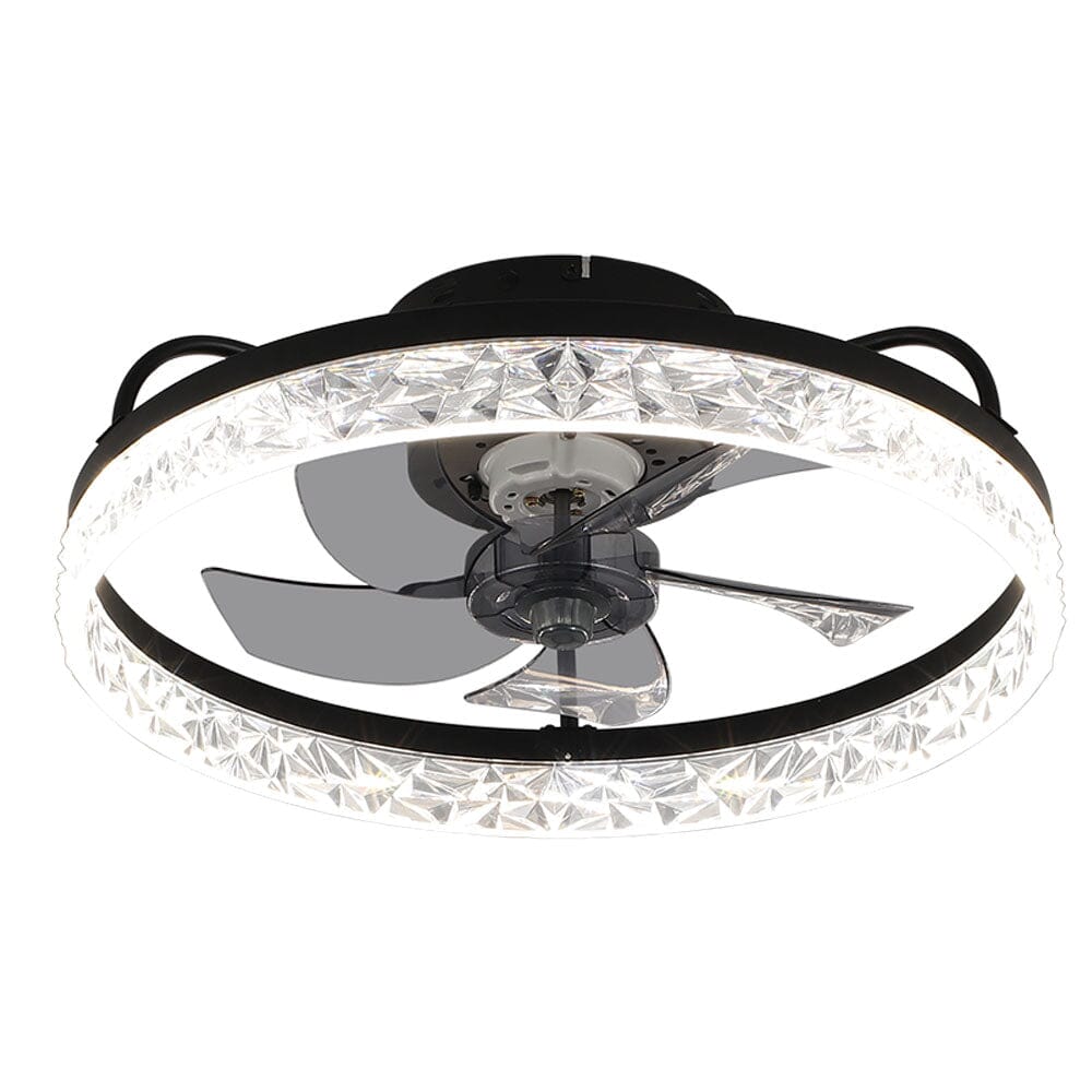 Schwarzer runder Kristall-Deckenventilator 48 cm mit integrierter Beleuchtung