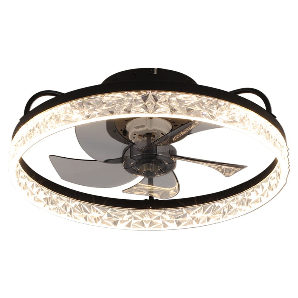 Schwarzer runder Kristall-Deckenventilator 48 cm mit integrierter Beleuchtung
