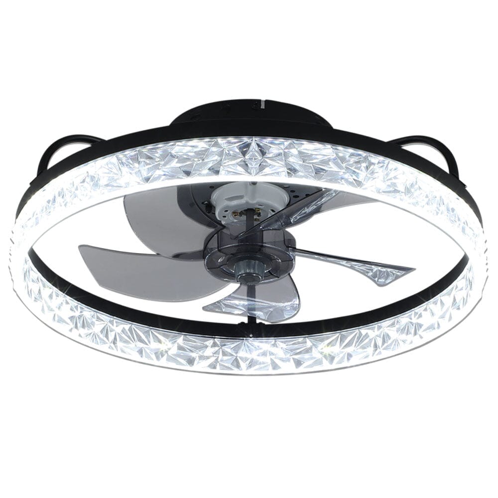 Schwarzer runder Kristall-Deckenventilator 48 cm mit integrierter Beleuchtung