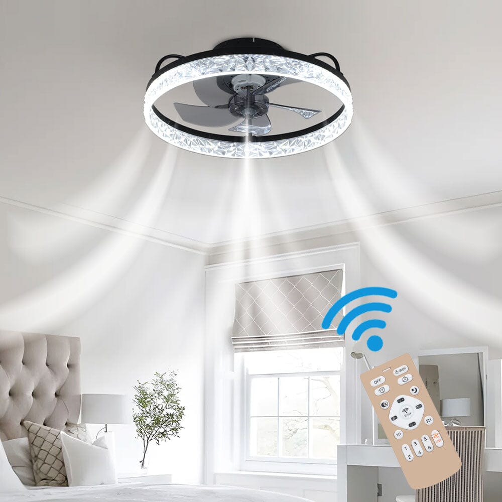 Schwarzer runder Kristall-Deckenventilator 48 cm mit integrierter Beleuchtung
