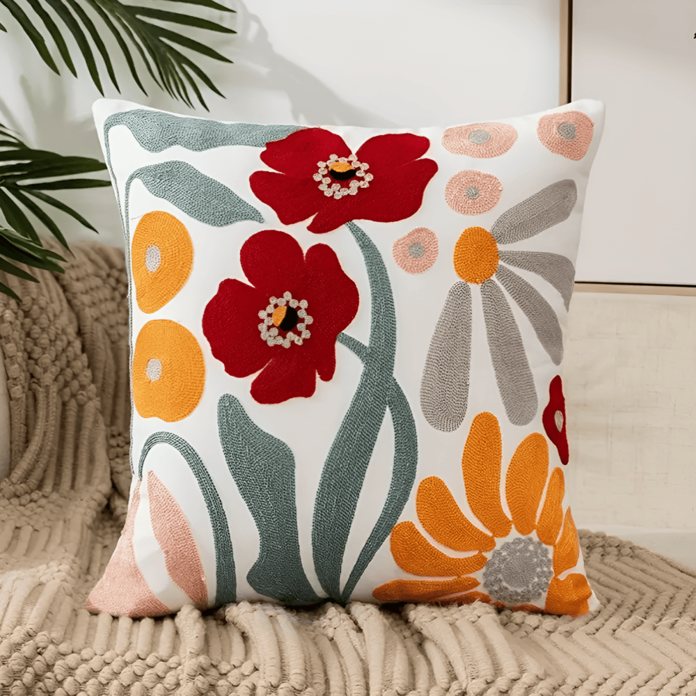Kissenbezug mit Dekorativem Blumenstickdesign
