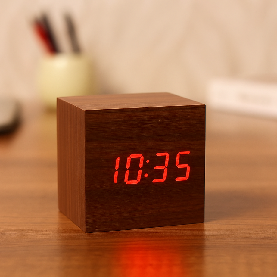 Digitale Holz-Uhr mit LED-Anzeige – Modernes Design für Ihr Zuhause