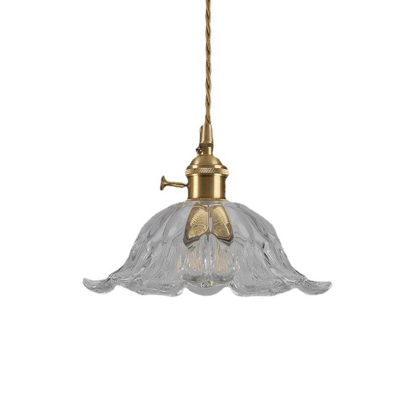 Glas-Pendelleuchte in Blumenform – Goldfarben