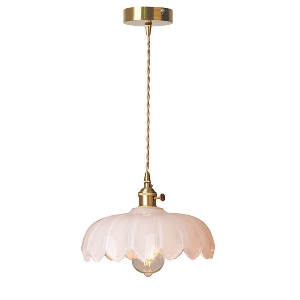 Retro-Pendelleuchte mit glasiertem Blumenmuster